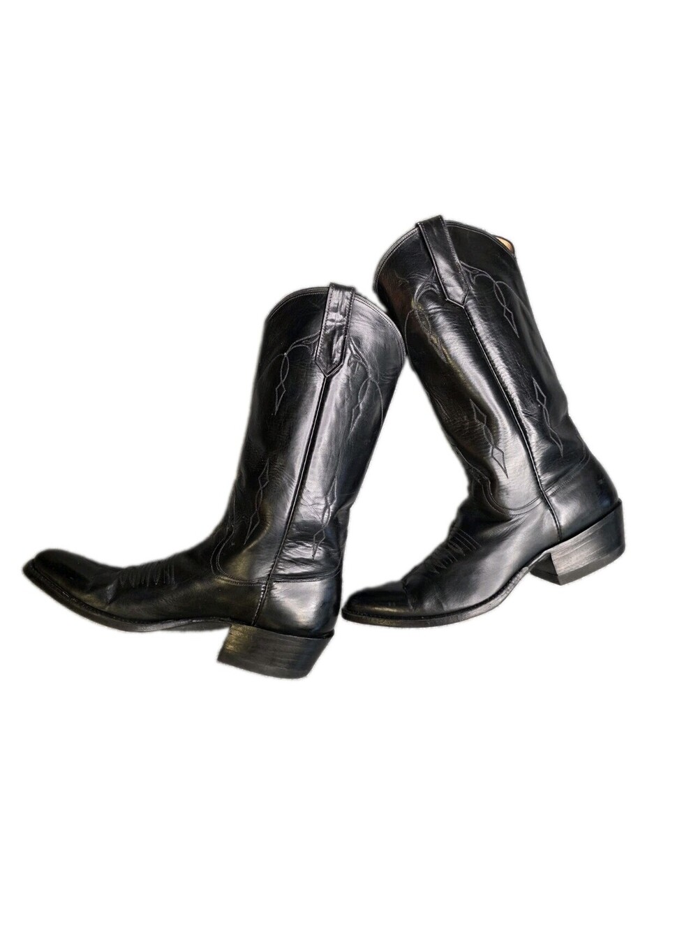 Vintage Rios of Mercedes Black Leather Cowboy Boots Men's Size 8.5 AAA Narrow